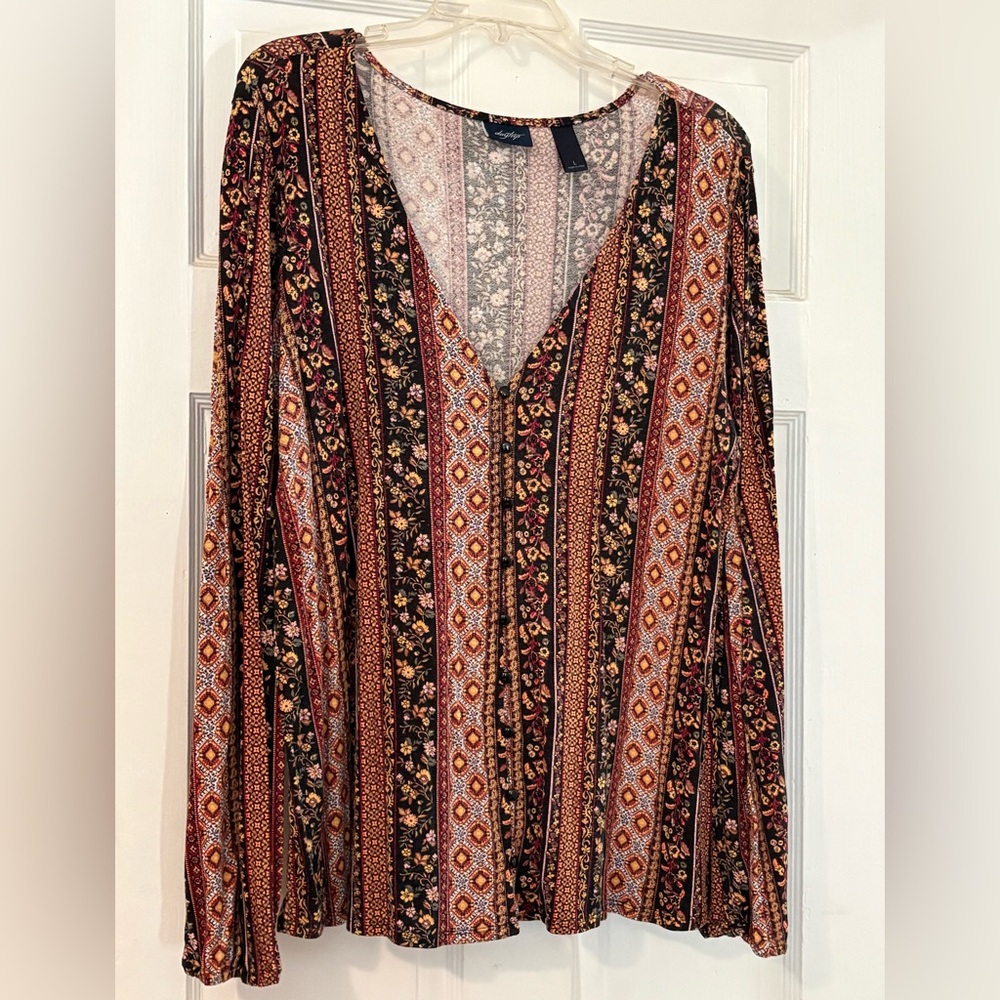 Daytrip Multicolor Striped Floral Long Sleeve Blouse